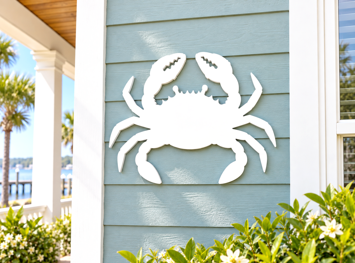 exterior crab wall art sign for coastal beach house