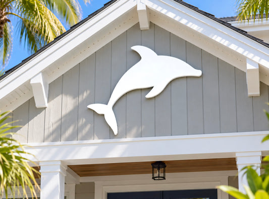 outdoor dolphin wall art sign for coastal beach house decor