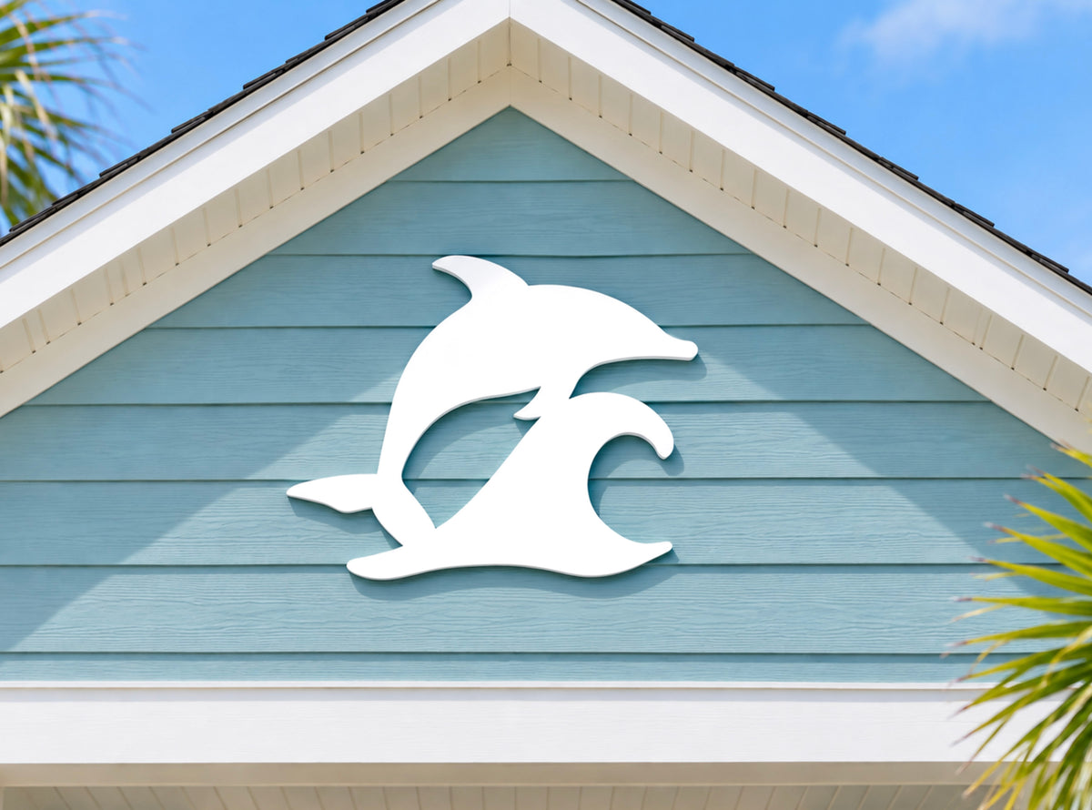 dolphin jumping wave outdoor wall art sign for beach house
