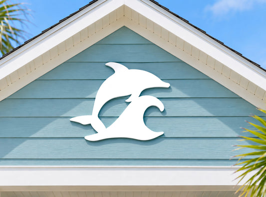dolphin jumping wave outdoor wall art sign for beach house