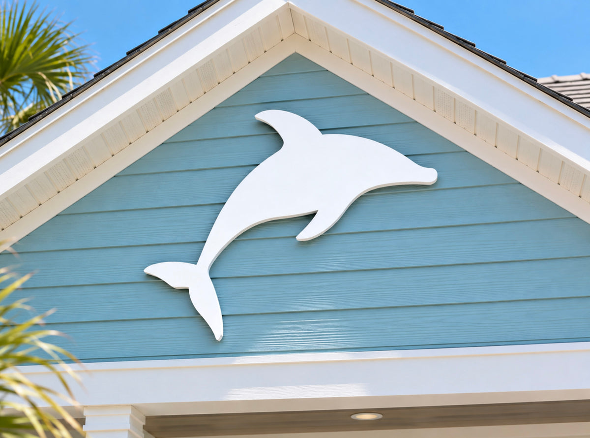 outdoor dolphin wall art sign for coastal beach house decor