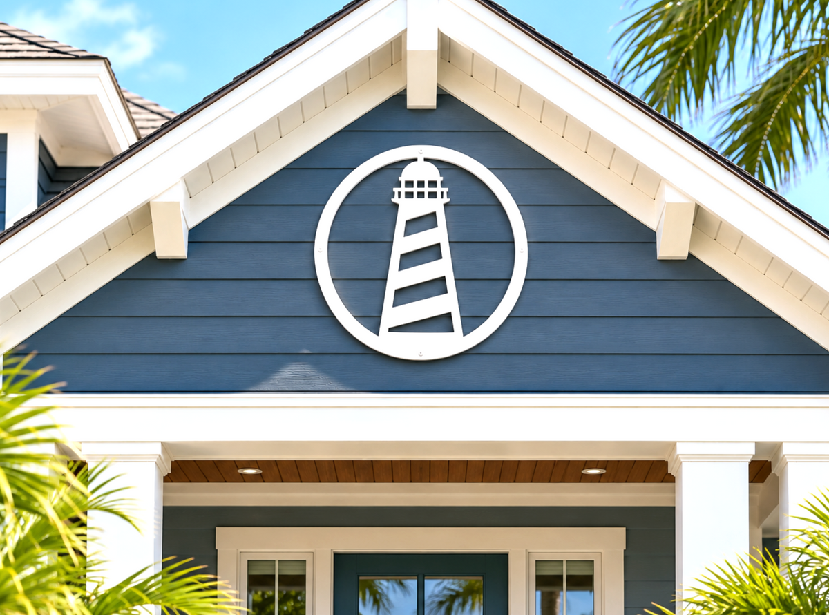 nautical lighthouse wall art sign, weatherproof PVC outdoor coastal beach house decor