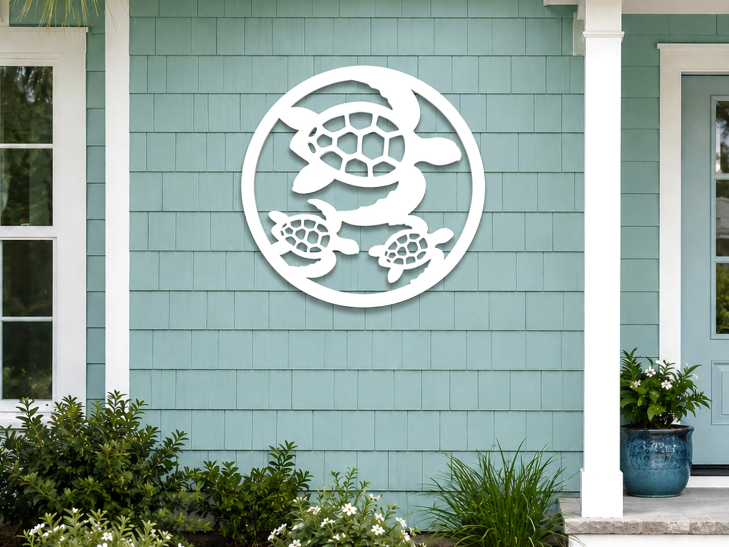 outdoor sea turtle with babies wall art sign, weatherproof sea turtle, coastal beach house decor, nautical wall art sign