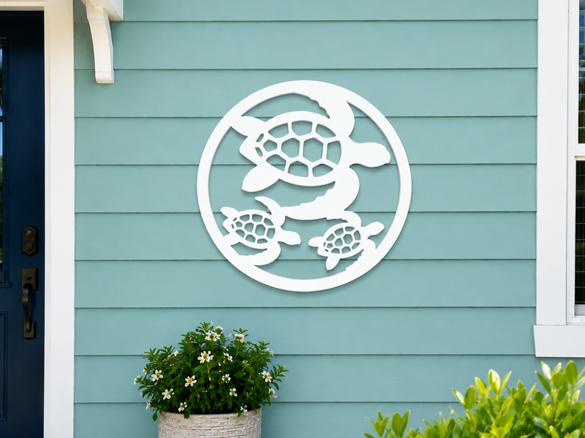 outdoor sea turtle with babies wall art sign, weatherproof sea turtle, coastal beach house decor, nautical wall art sign
