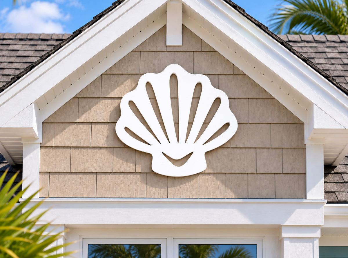 large seashell wall art sign, outdoor beach house decor, coastal wall art, scalloped seashell