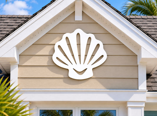 large seashell wall art sign, outdoor beach house decor, coastal wall art, scalloped seashell
