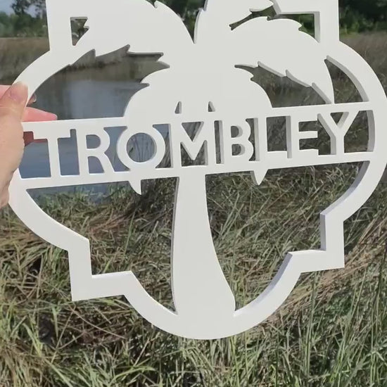 Personalized Palm Tree Door Hanger: Weatherproof Coastal Beach House Decor