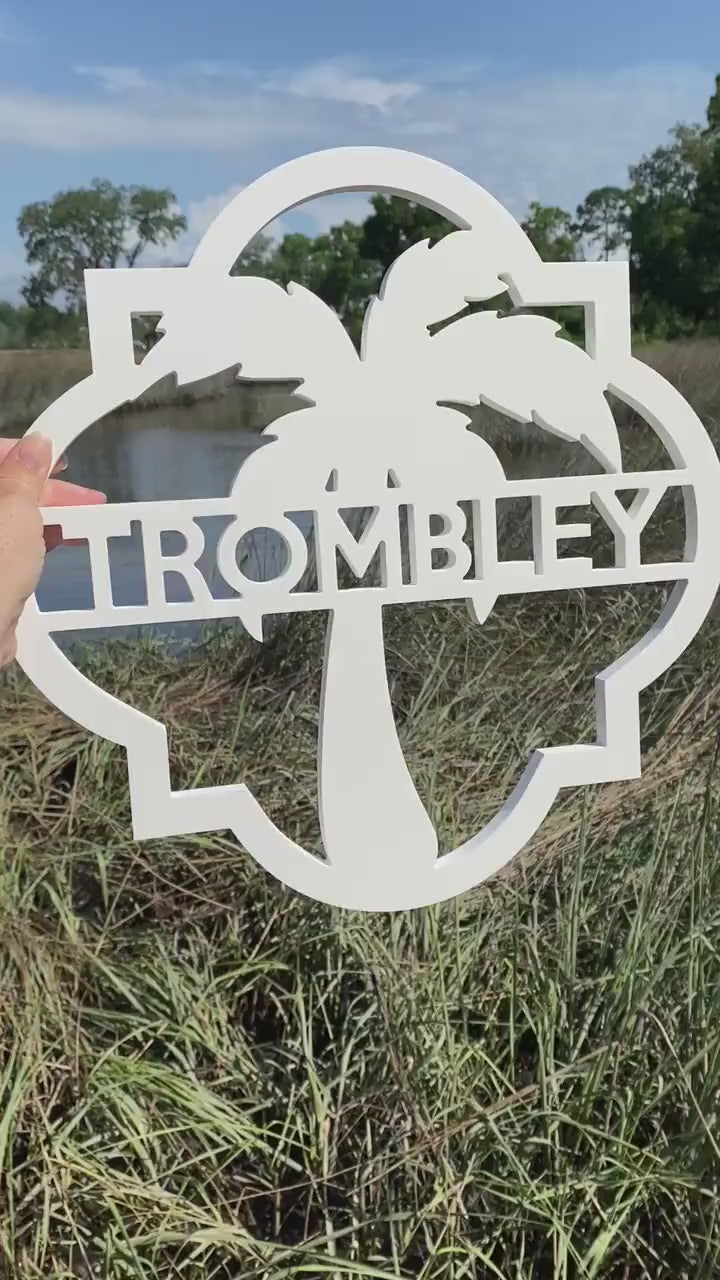 Personalized Palm Tree Door Hanger: Weatherproof Coastal Beach House Decor