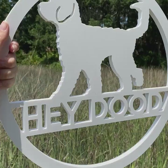 Doodle Dog Welcome Sign: Weatherproof Hey Dood Door Hanger