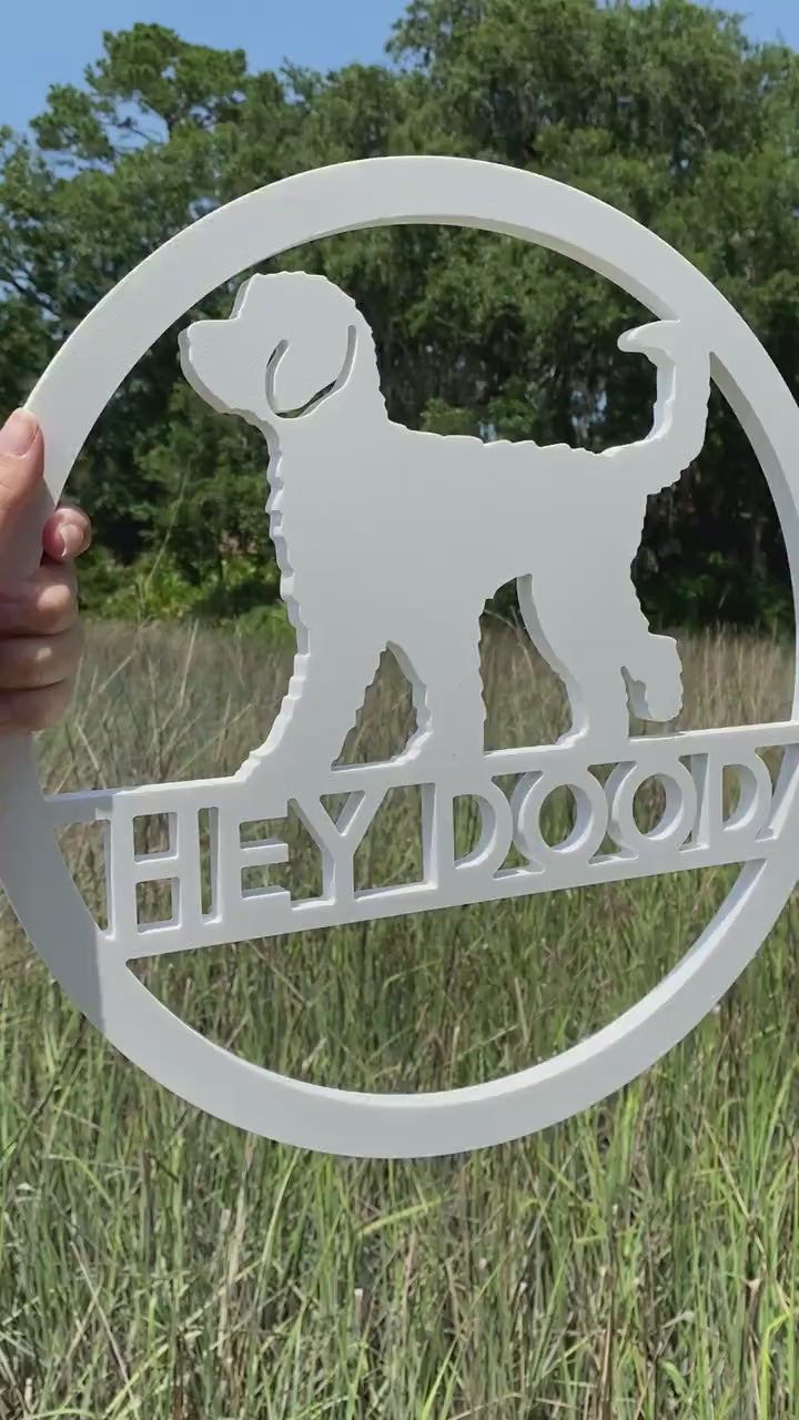 Doodle Dog Welcome Sign: Weatherproof Hey Dood Door Hanger