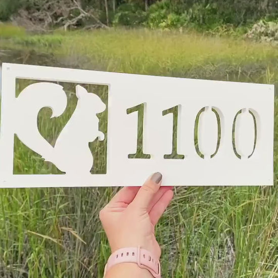 Squirrel Address Sign, Horizontal House Numbers, Outdoor Weatherproof PVC, Mountain Cabin Address Plate, Lake House Animal Address Plaque