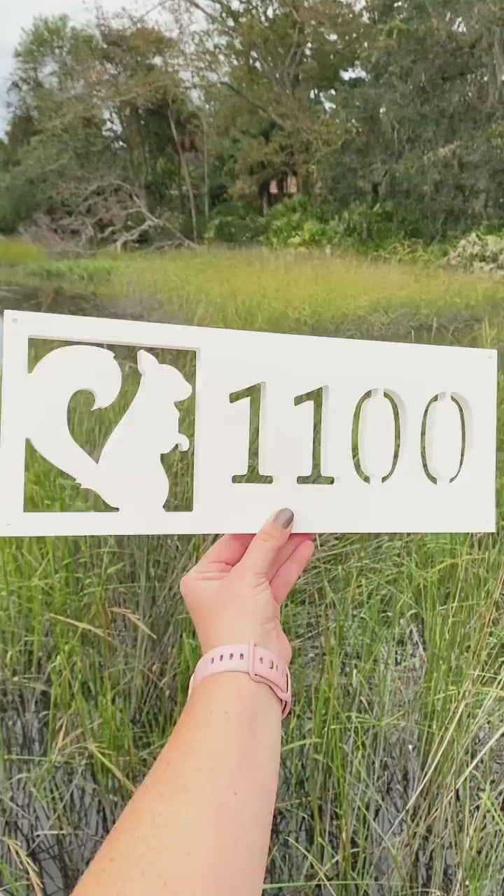 Squirrel Address Sign, Horizontal House Numbers, Outdoor Weatherproof PVC, Mountain Cabin Address Plate, Lake House Animal Address Plaque