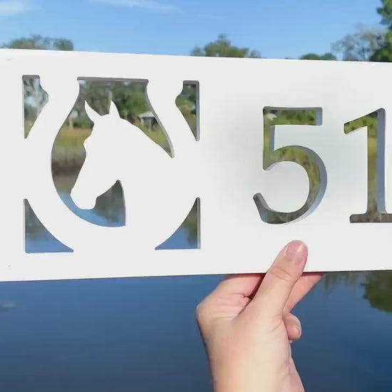 Horse Address Sign, Horizontal Horseshoe House Numbers, Horse Stable Address Plaque, Weatherproof PVC Home Address, Modern Country Farmhouse