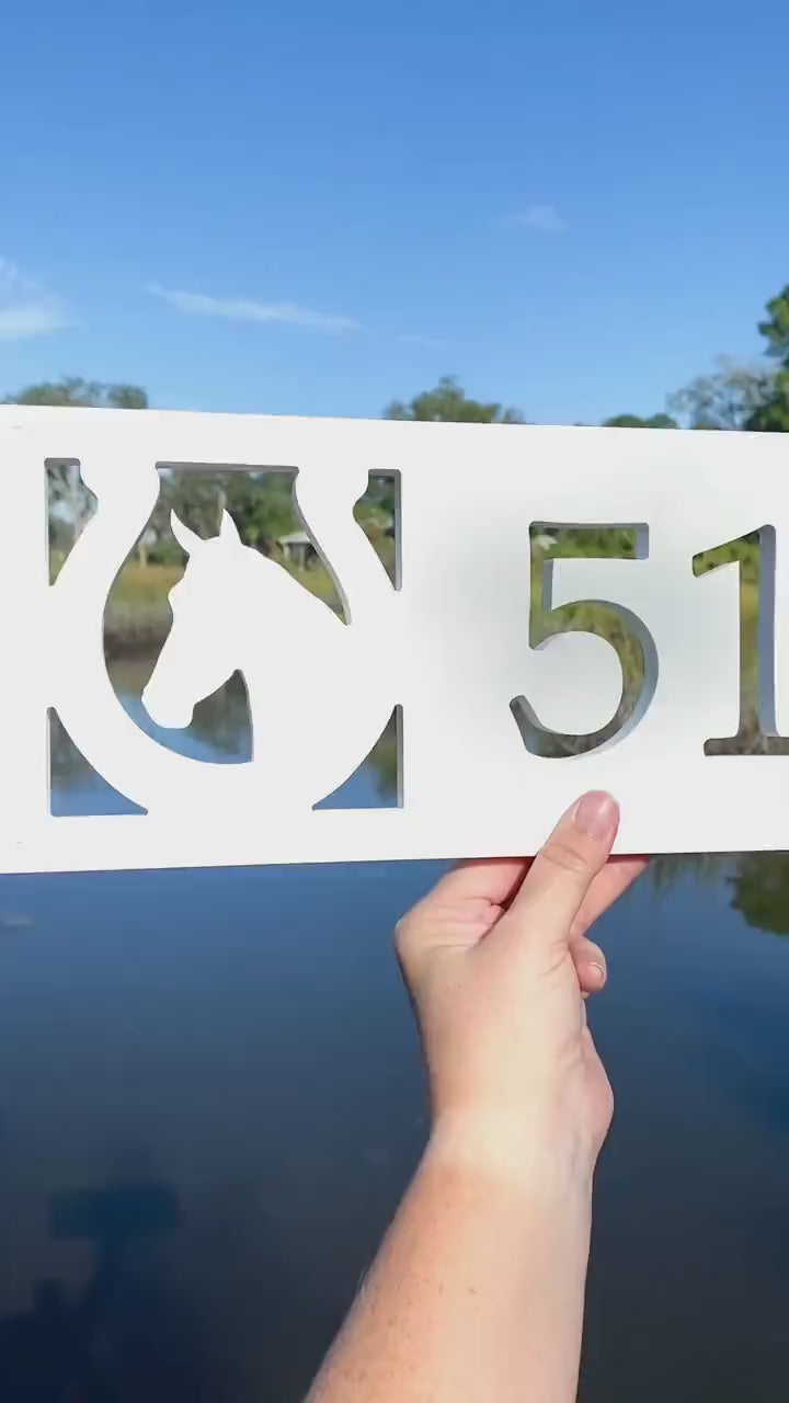 Horse Address Sign, Horizontal Horseshoe House Numbers, Horse Stable Address Plaque, Weatherproof PVC Home Address, Modern Country Farmhouse