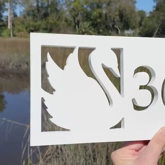 Horizontal Swan Address Sign for House, Weatherproof House Numbers, Coastal Home Decor, Lake House Sign, Bird Decor