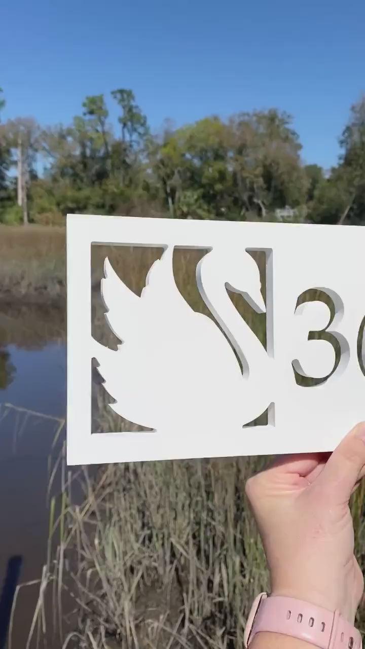Horizontal Swan Address Sign for House, Weatherproof House Numbers, Coastal Home Decor, Lake House Sign, Bird Decor