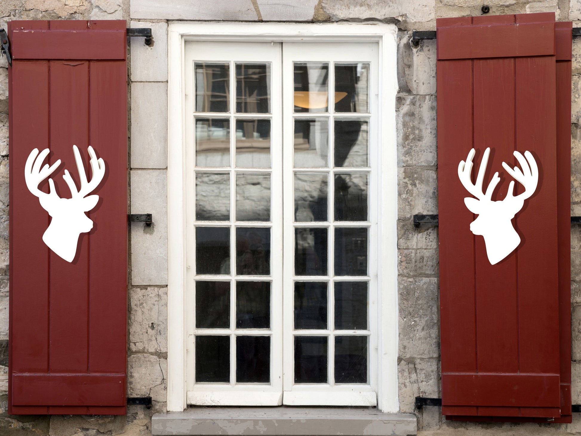 deer antler shutter embellishments, deer buck head hunting cabin shutter decor
