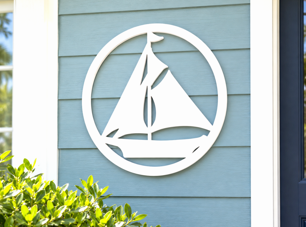 Weatherproof Sailboat Wall Art Sign – Nautical Beach House Outdoor Coastal Décor