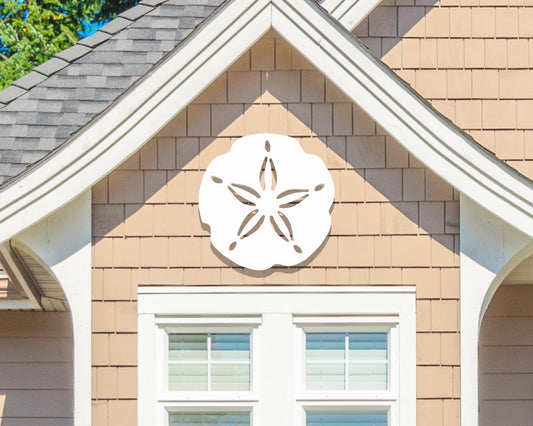 large weatherproof sand dollar for exterior beach house wall art. Outdoor sand dollar coastal home decor.
