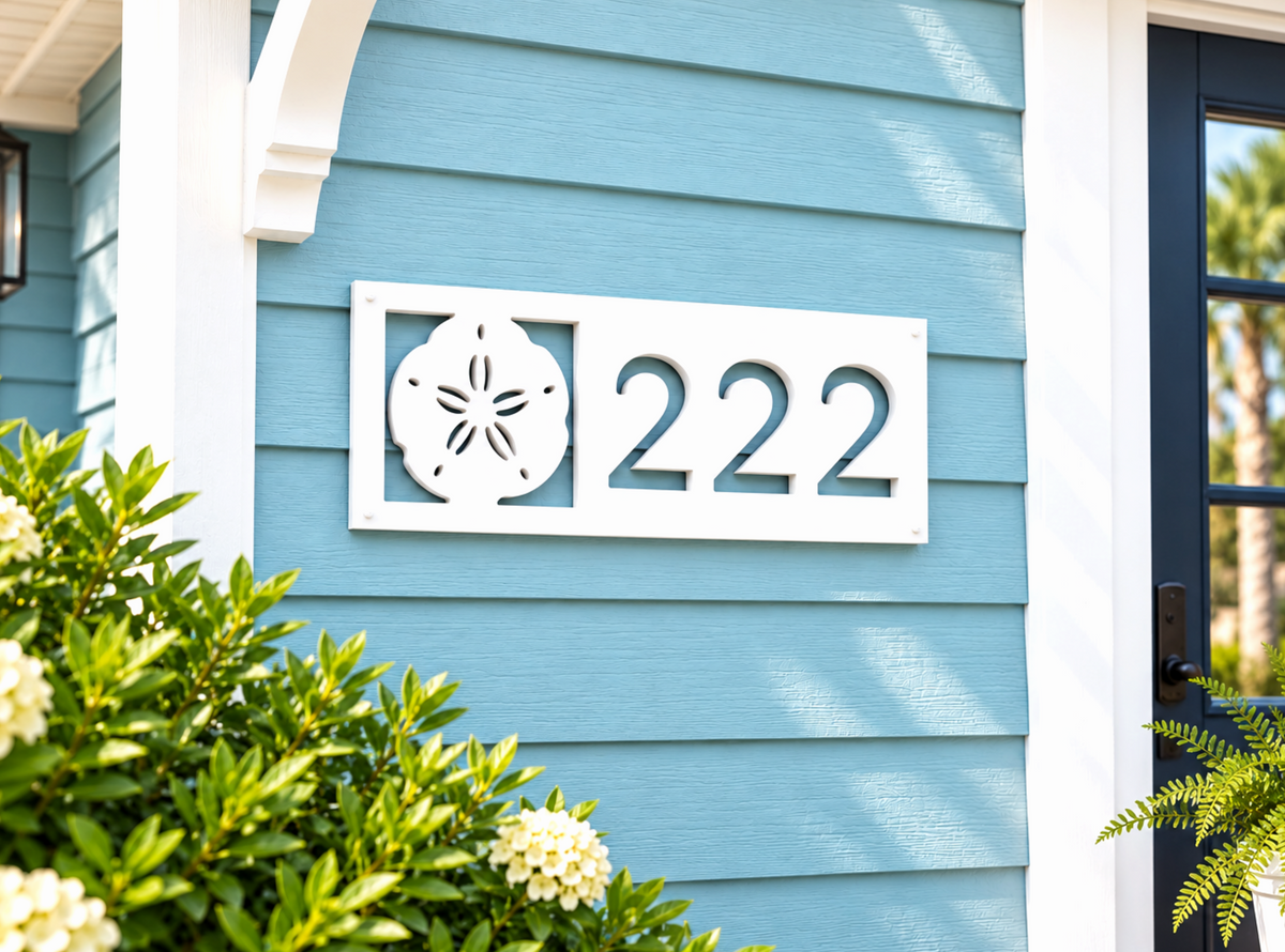 sand dollar house numbers, weatherproof address sign coastal beach house, outdoor nautical decor