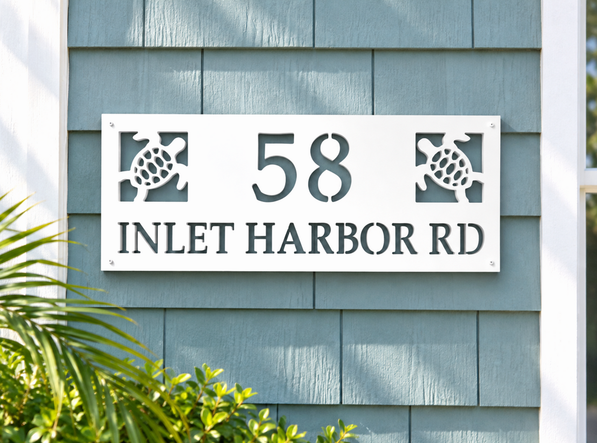 sea turtle house number address sign with street name