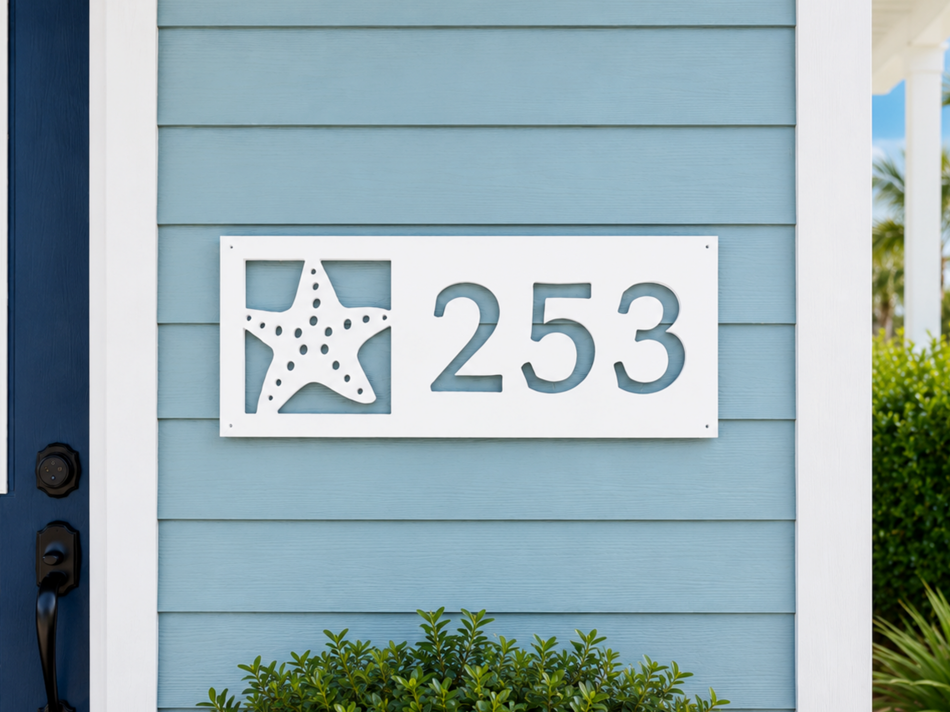 starfish address sign, exterior nautical decor for coastal home